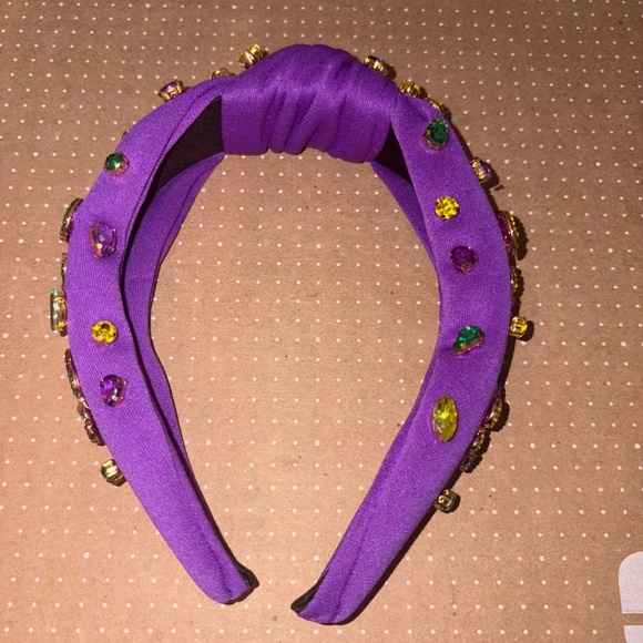 Mardi Gras Fleur De Lis Crown Mask Headband for Women - Purple Jeweled Rhineston - Picture 5 of 6
